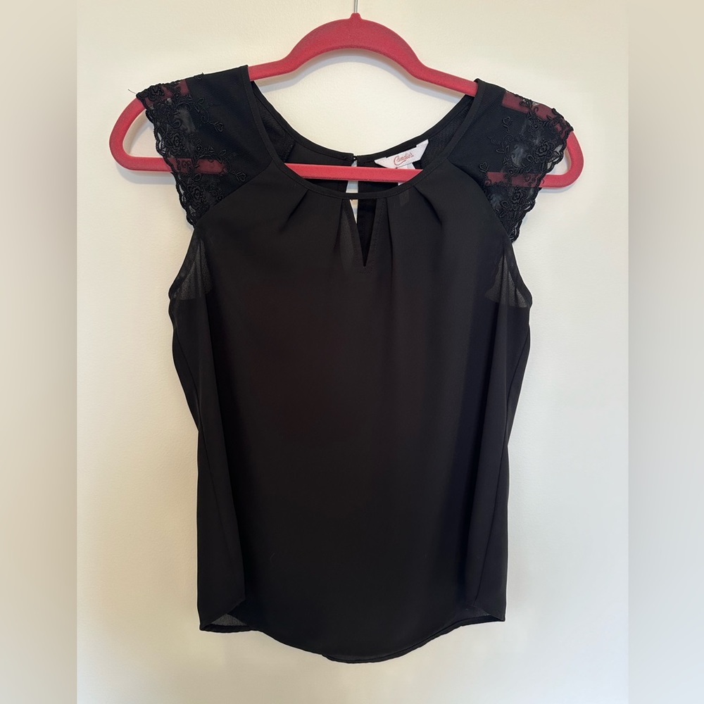 Women’s Black Dress Top with Lace Sleeves